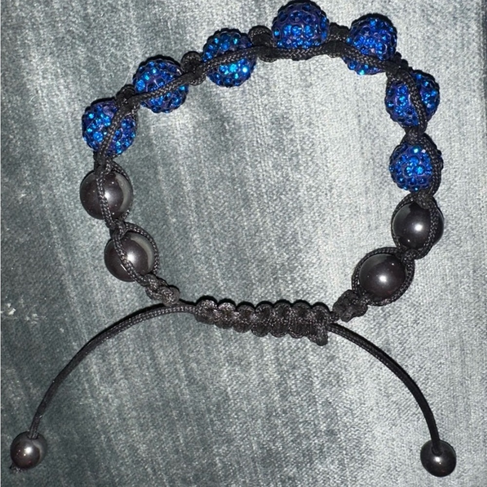 Dark Blue Beaded Hemp Square-Knot Bracelet OS Adjustable